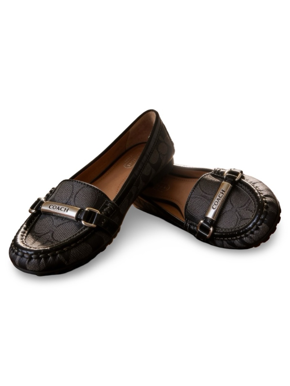 Coach Felisha Black monogram loafers slip ins 6B
